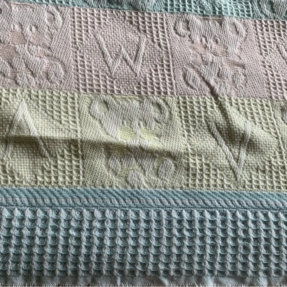 Vintage Baby Blanket‎ Pride N Joy Pastel Waffle Fringe  Bears Letters 34x34 90s